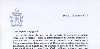 Sezze, il Papa benedice la Sacra Rappresentazione del Venerdì Santo