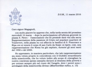 Sezze, il Papa benedice la Sacra Rappresentazione del Venerdì Santo
