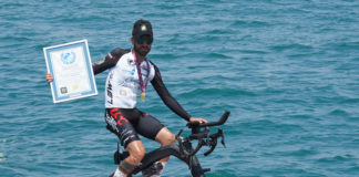 Nardecchia record, ieri l’arrivo a Sabaudia dopo 234 miglia in Red Shark Bike
