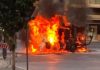 Spazzatrice in fiamme a Cisterna, paura in Largo Risorgimento
