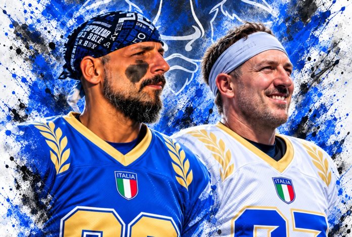 Poster degli atleti italiani con toro blu